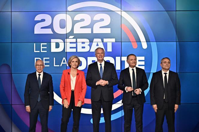 Les candidats à l’investiture des Républicains, lors du débat du 14 novembre 2021, sur BFM-TV.